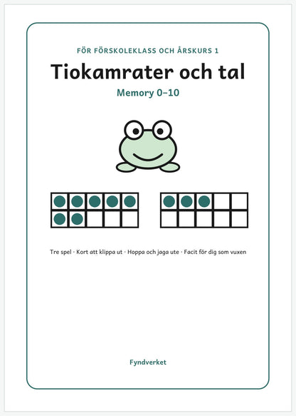 Omslaget till Tiokamrater och tal, spelhäfte för förskoleklass och åk 1, med en groda och två tiorutor